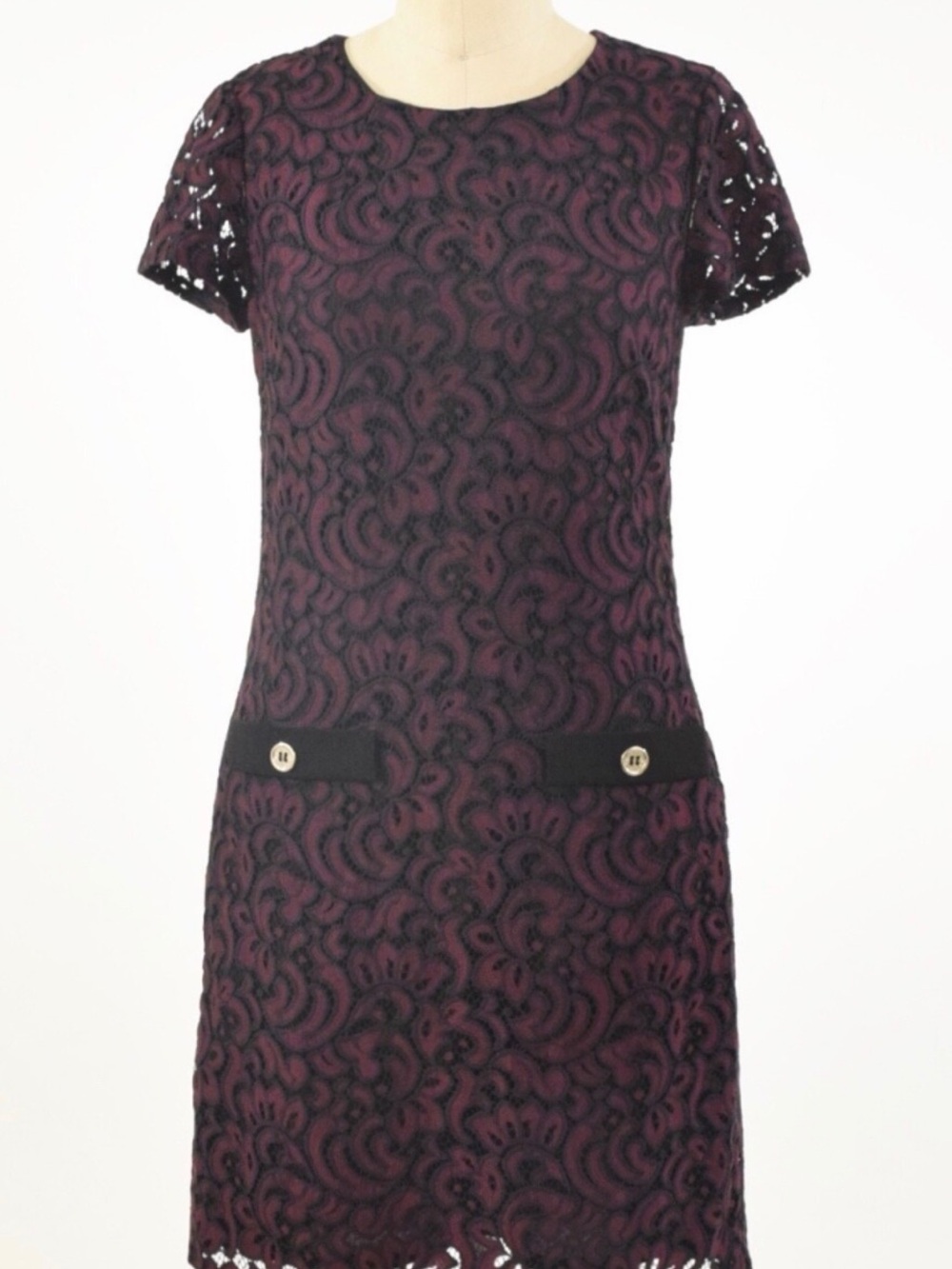 Tommy Hilfiger Plum and Black Lace Short Sleeve Sheath Dress